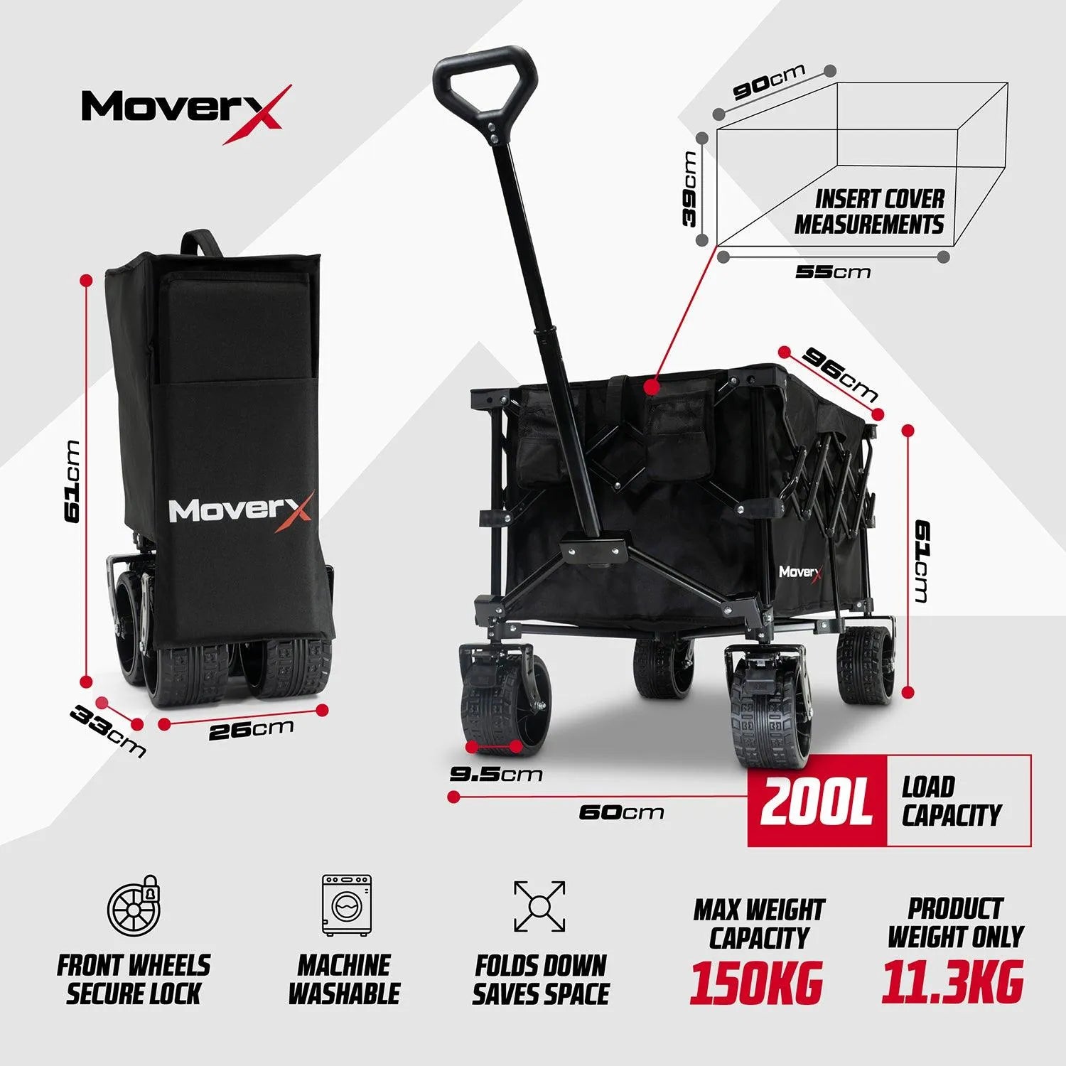 MoverX 200L Folding Camping Trolley Festival Wagon - MoverX